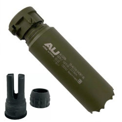 Pack Silencieux Ase Utra Dual Short 556-S-BL - 223 / 222 - Montage Borelock - Cerakote OD Green + Cache flamme
